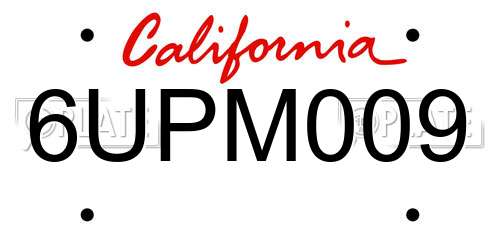 6UPM009 California License Plate