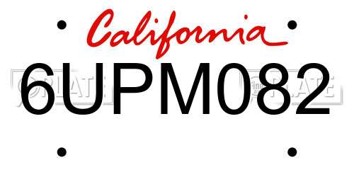 6UPM082 California License Plate