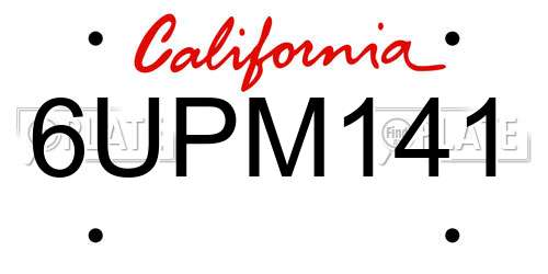 6UPM141 California License Plate