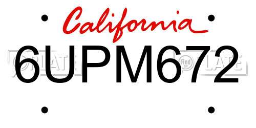 6UPM672 California License Plate