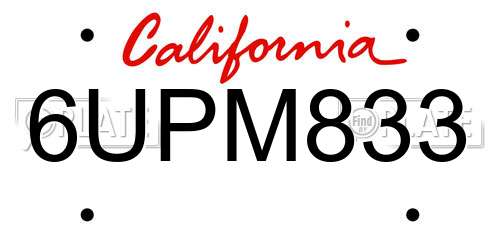 6UPM833 California License Plate