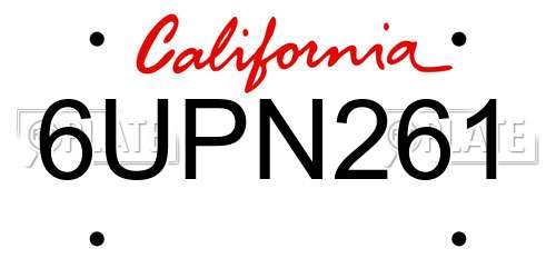 6UPN261 California License Plate