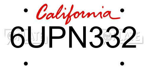 6UPN332 California License Plate