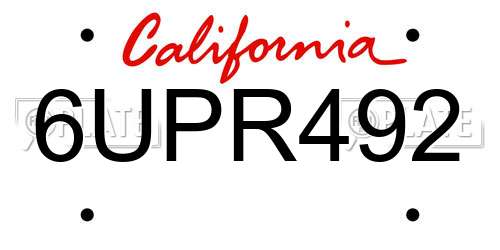 6UPR492 California License Plate