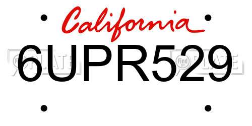 6UPR529 California License Plate