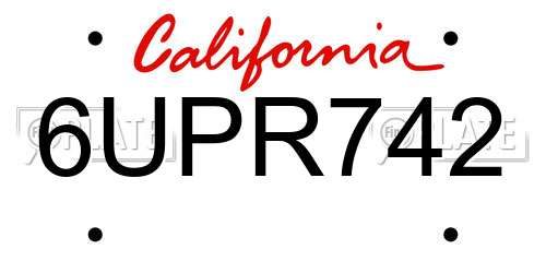 6UPR742 California License Plate