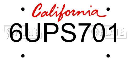 6UPS701 California License Plate