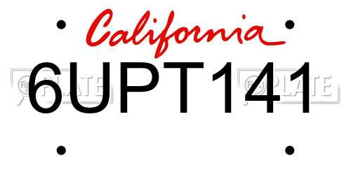 6UPT141 California License Plate