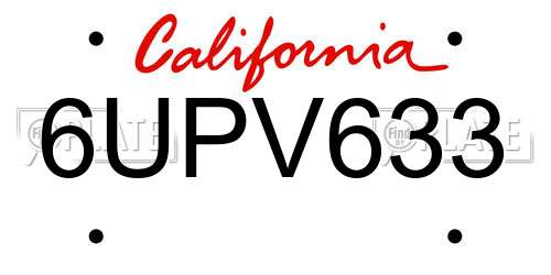 6UPV633 California License Plate