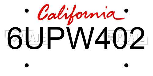 6UPW402 California License Plate