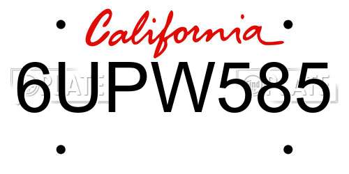 6UPW585 California License Plate
