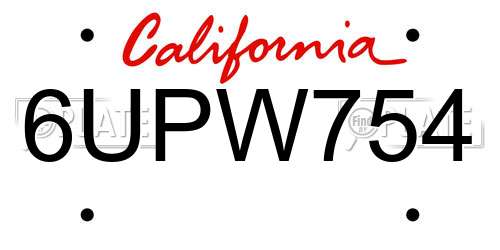 6UPW754 California License Plate