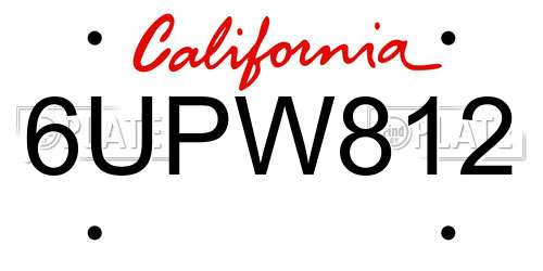 6UPW812 California License Plate