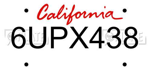 6UPX438 California License Plate