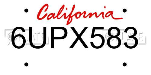 6UPX583 California License Plate