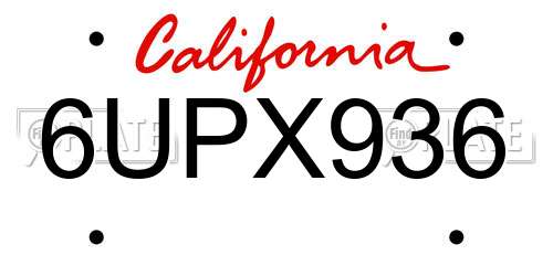 6UPX936 California License Plate
