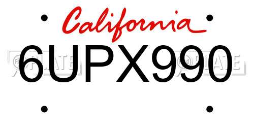 6UPX990 California License Plate