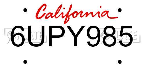 6UPY985 California License Plate