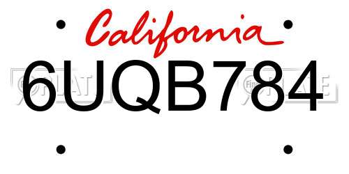 6UQB784 California License Plate