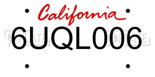 6UQL006 California License Plate