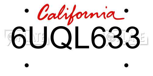 6UQL633 California License Plate