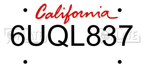 6UQL837 California License Plate