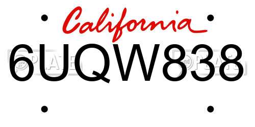 6UQW838 California License Plate