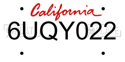 6UQY022 California License Plate