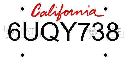 6UQY738 California License Plate