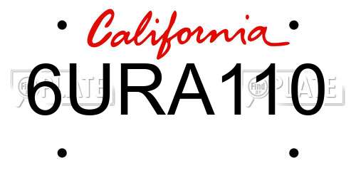6URA110 California License Plate