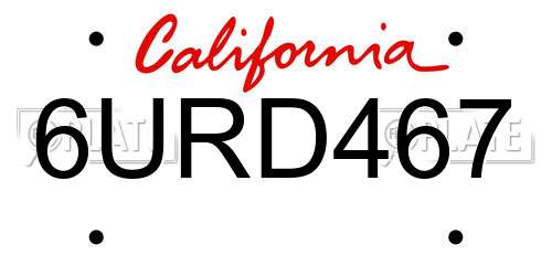 6URD467 California License Plate