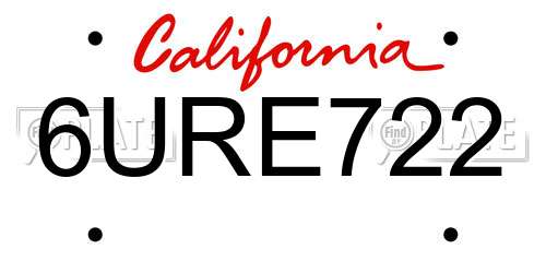 6URE722 California License Plate