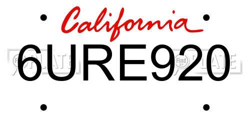 6URE920 California License Plate
