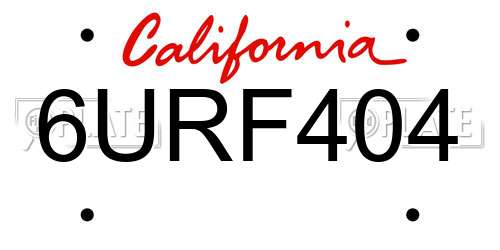 6URF404 California License Plate