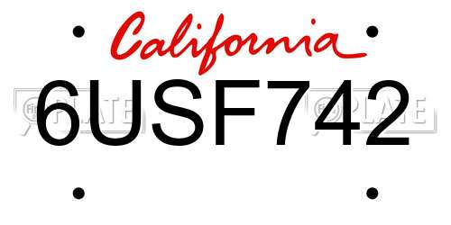 6USF742 California License Plate