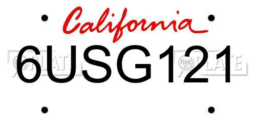 6USG121 California License Plate