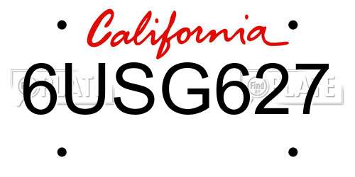 6USG627 California License Plate