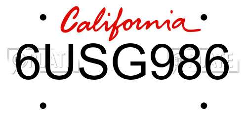6USG986 California License Plate