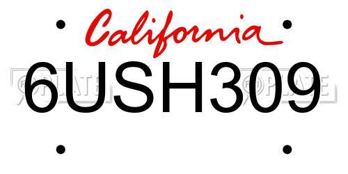 6USH309 California License Plate