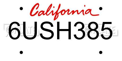 6USH385 California License Plate