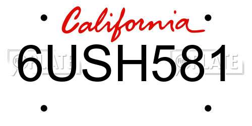 6USH581 California License Plate
