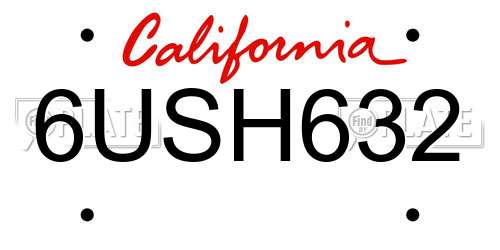 6USH632 California License Plate