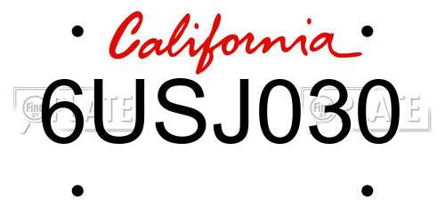 6USJ030 California License Plate