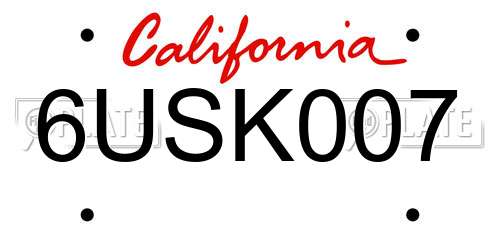 6USK007 California License Plate