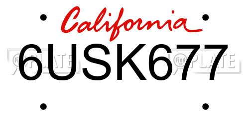 6USK677 California License Plate