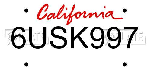 6USK997 California License Plate
