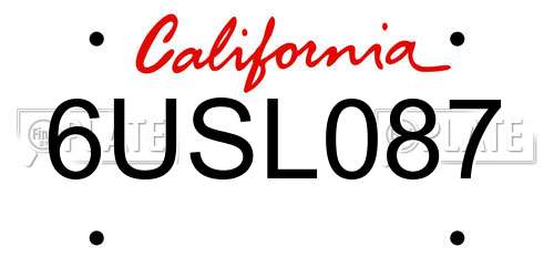 6USL087 California License Plate