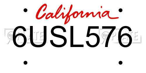 6USL576 California License Plate