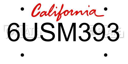 6USM393 California License Plate