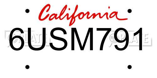 6USM791 California License Plate